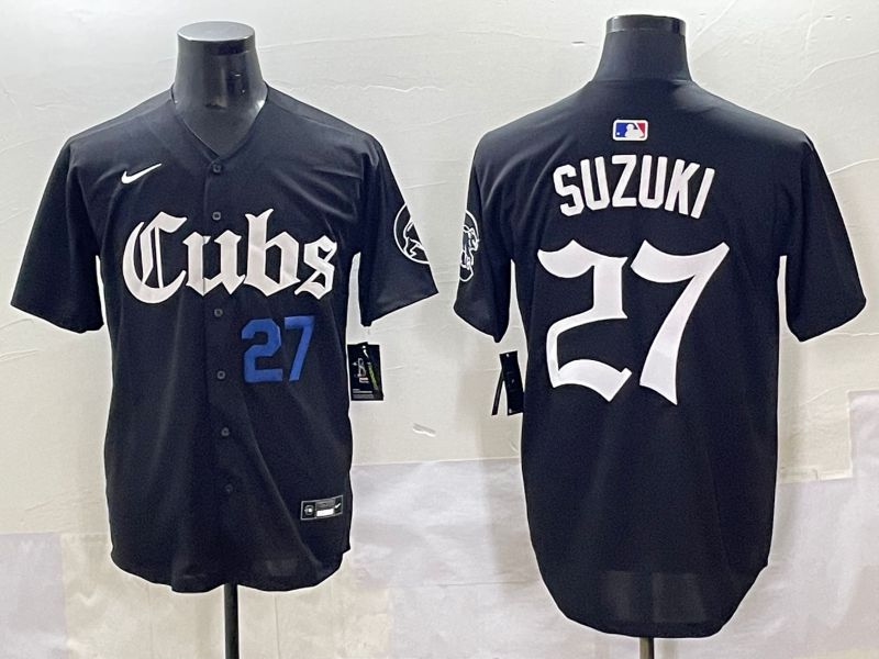Men 2025 Chicago Cubs #27 Suzuki Black Five generations Joint Name Nike MLB Jersey style 4